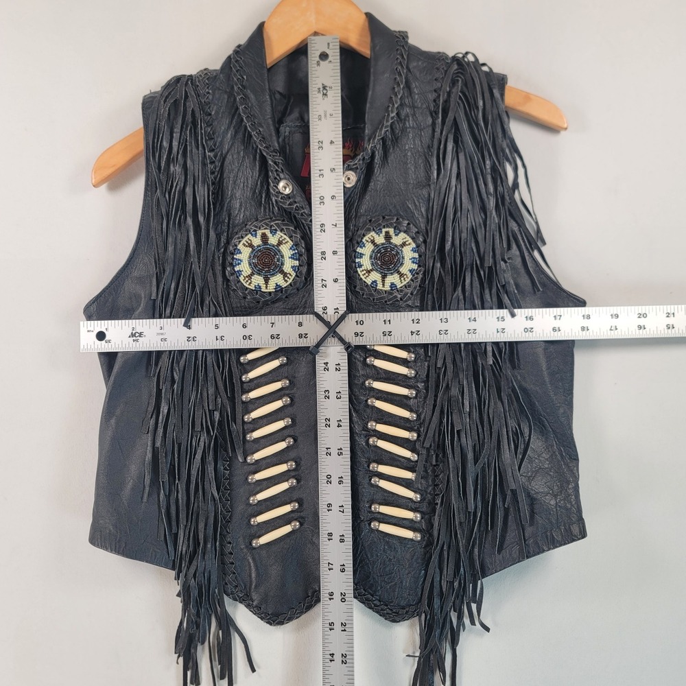 Hot Leathers VTG Womens XL** Leather Fringe Biker Vest Beaded Western Black READ - Picture 7 of 11
